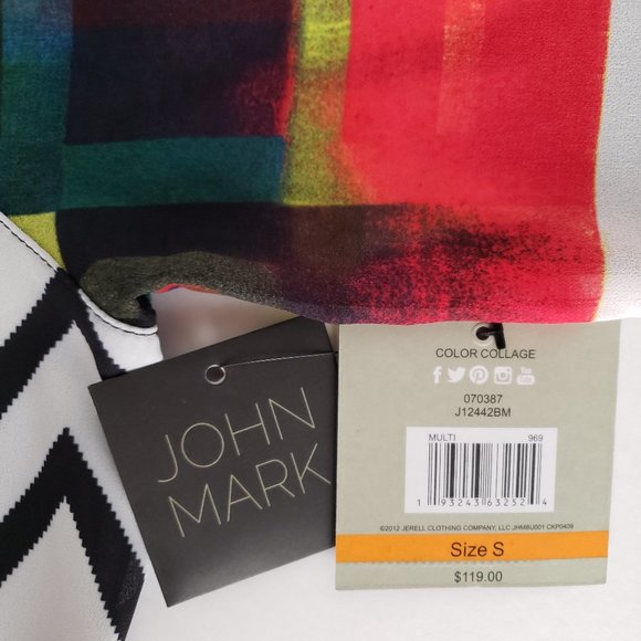 John Mark Paneled Mixed Media Cuff-Sleeve Button-Front Blouse S - Picture 6 of 8